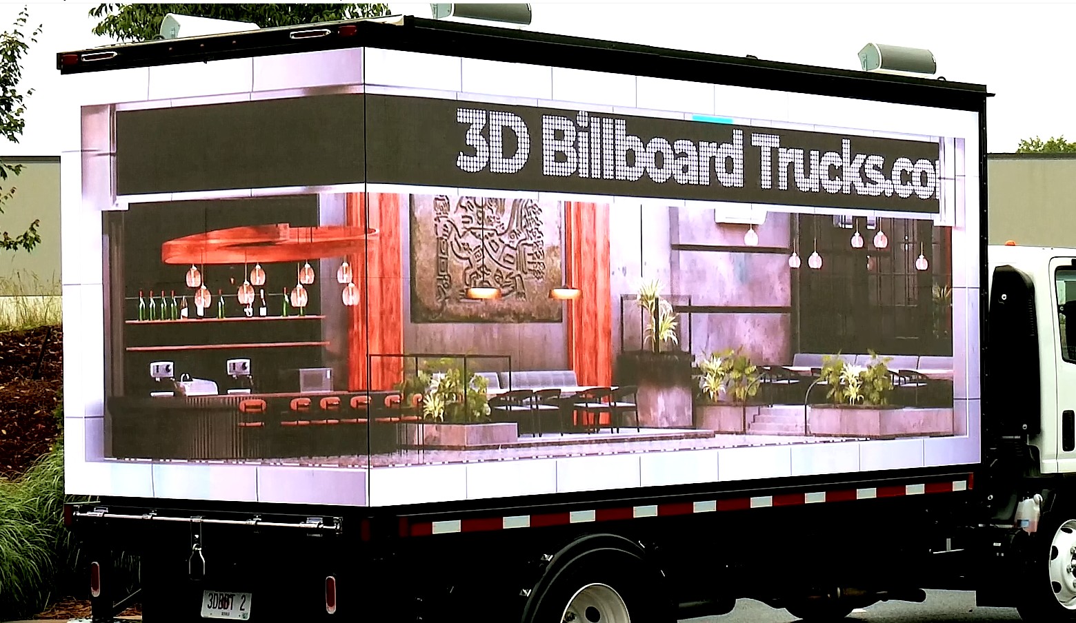 3D anamorphic video showing an animated real estate video on a LED Billboard Truck