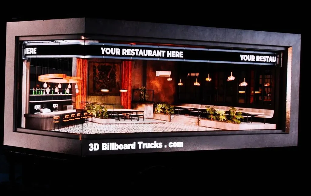 3D anamorphic video showing an animated real estate video on a LED Billboard Truck