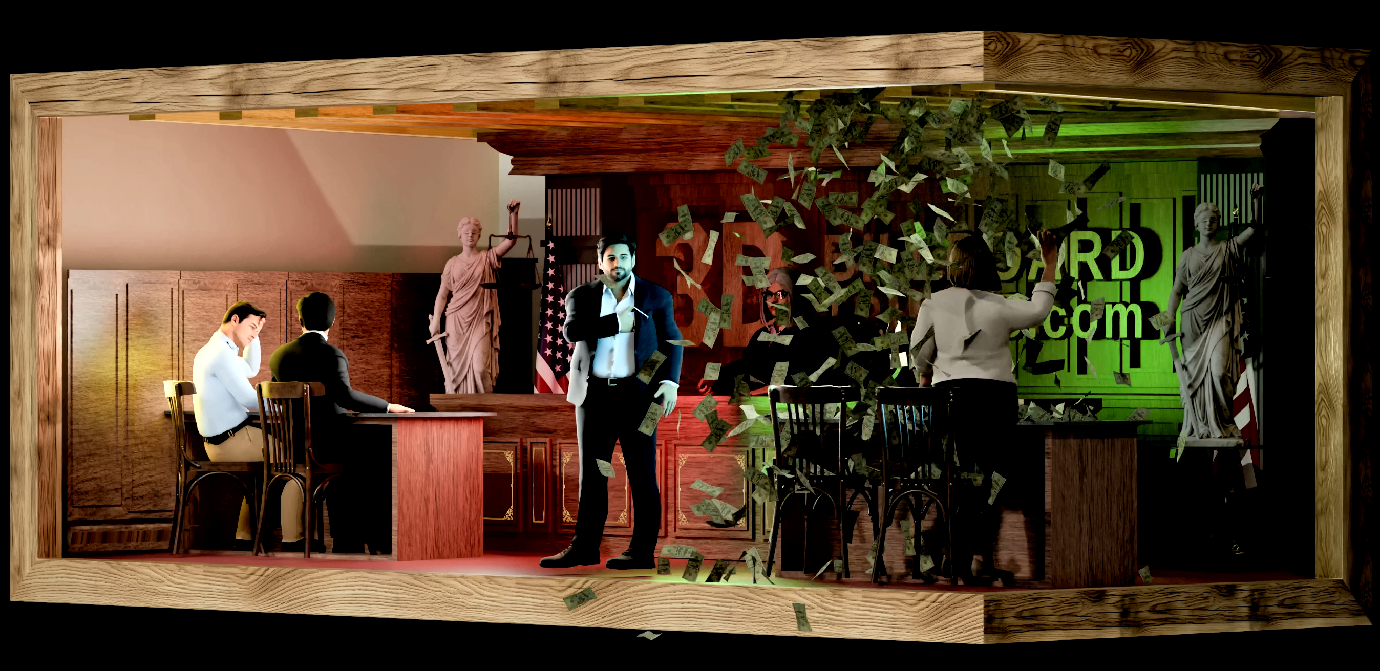 Anamorphic 3D courtroom video template ready for client customization and display on our LED billboard trucks