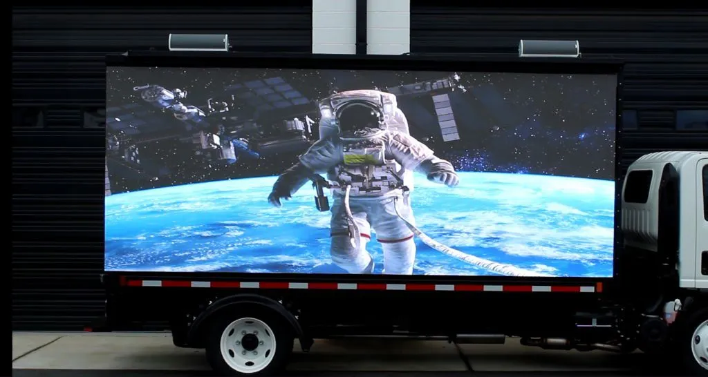 AI generated video showing on one side of a HD LED Billboard Truck