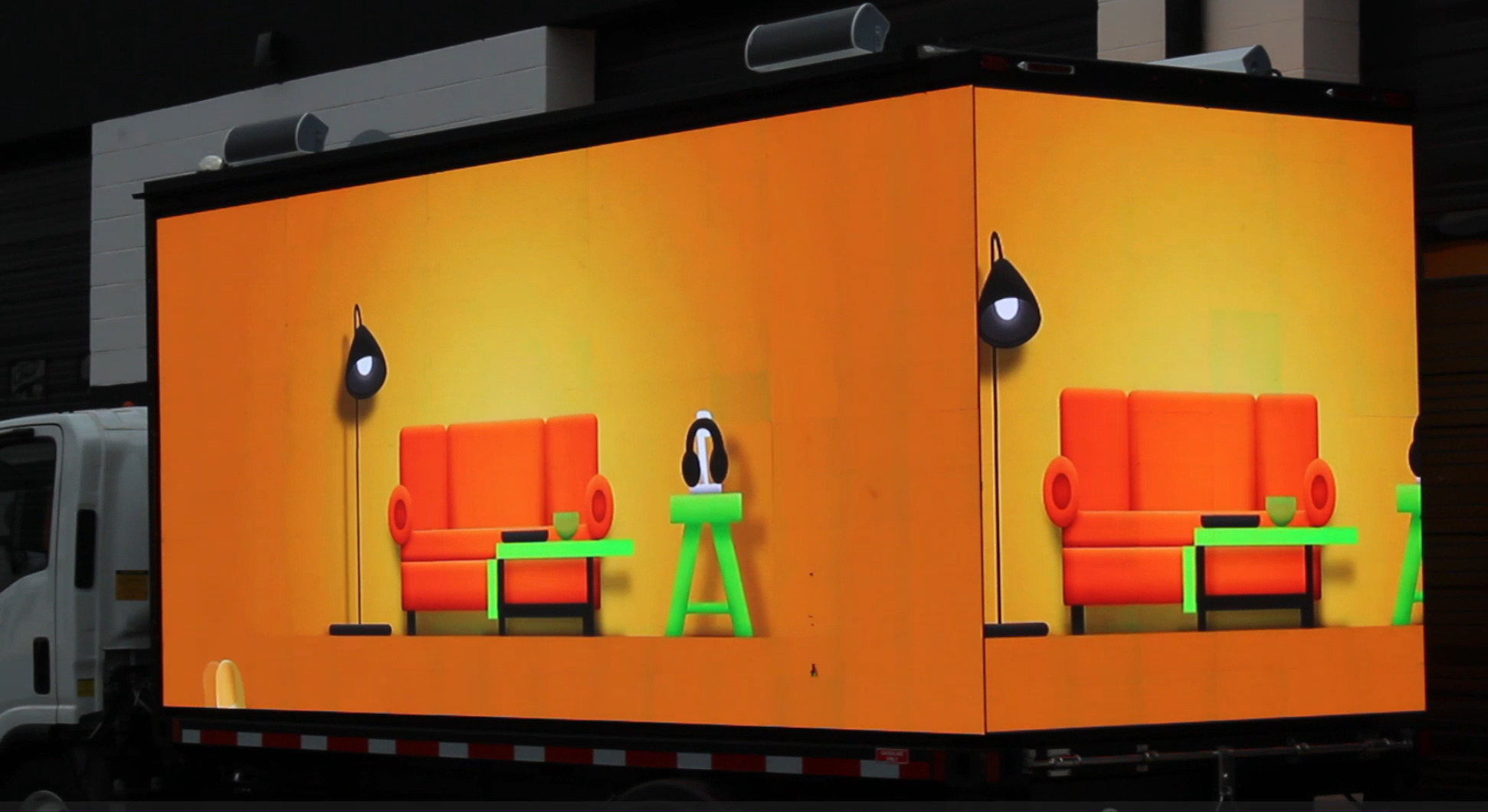 IKEA animated video showing on the left and rear of a 3D LED Billboard Truck