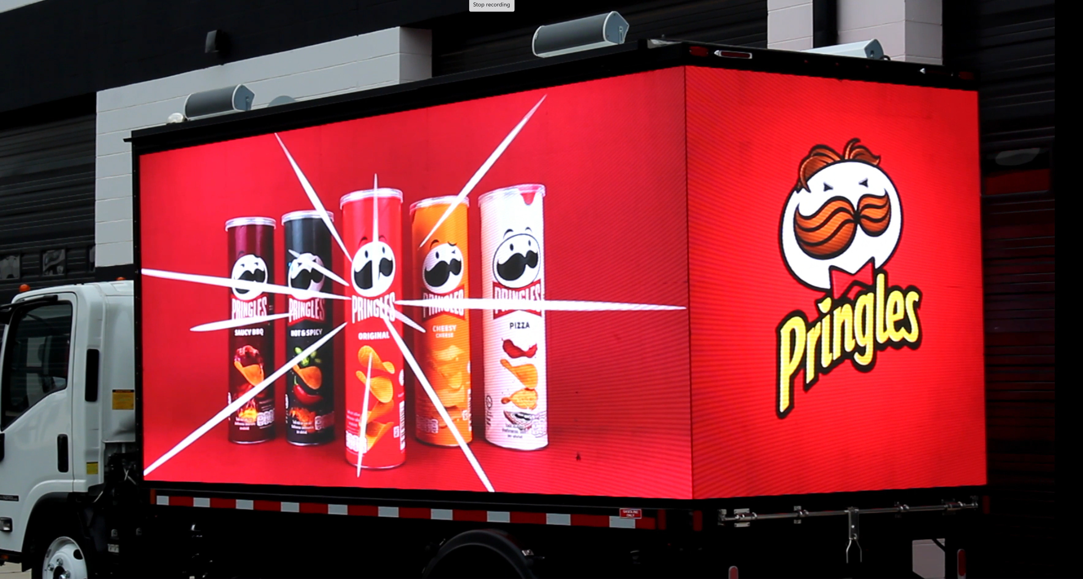 Pringles animated video showing on the left and rear of a Digital LED Billboard Truck